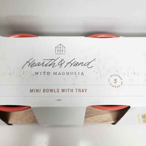 Hearth & Hand with Magnolia 4-Pack Mini Striped Plaid Dip Bowls on Bamboo Tray - Picture 2 of 6